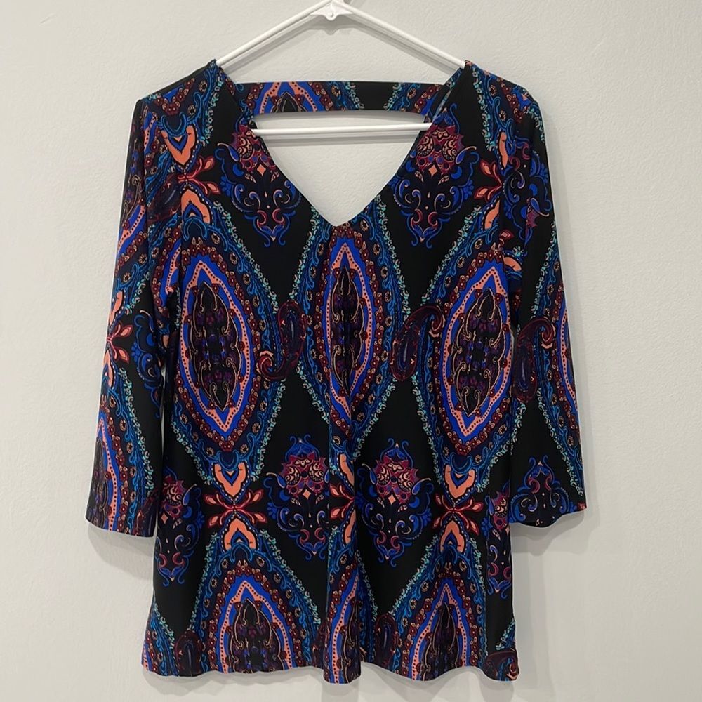 Espresso Women’s Multicolor Paisley V-Neck Top Size Large